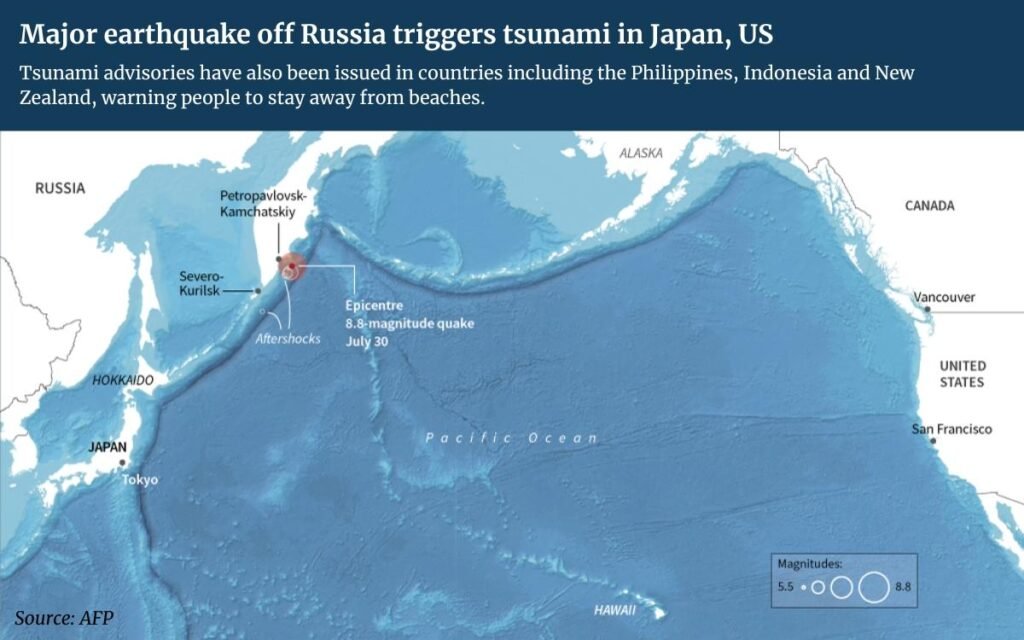 Tsunami danger mostly passes after earthquake hits off Russia